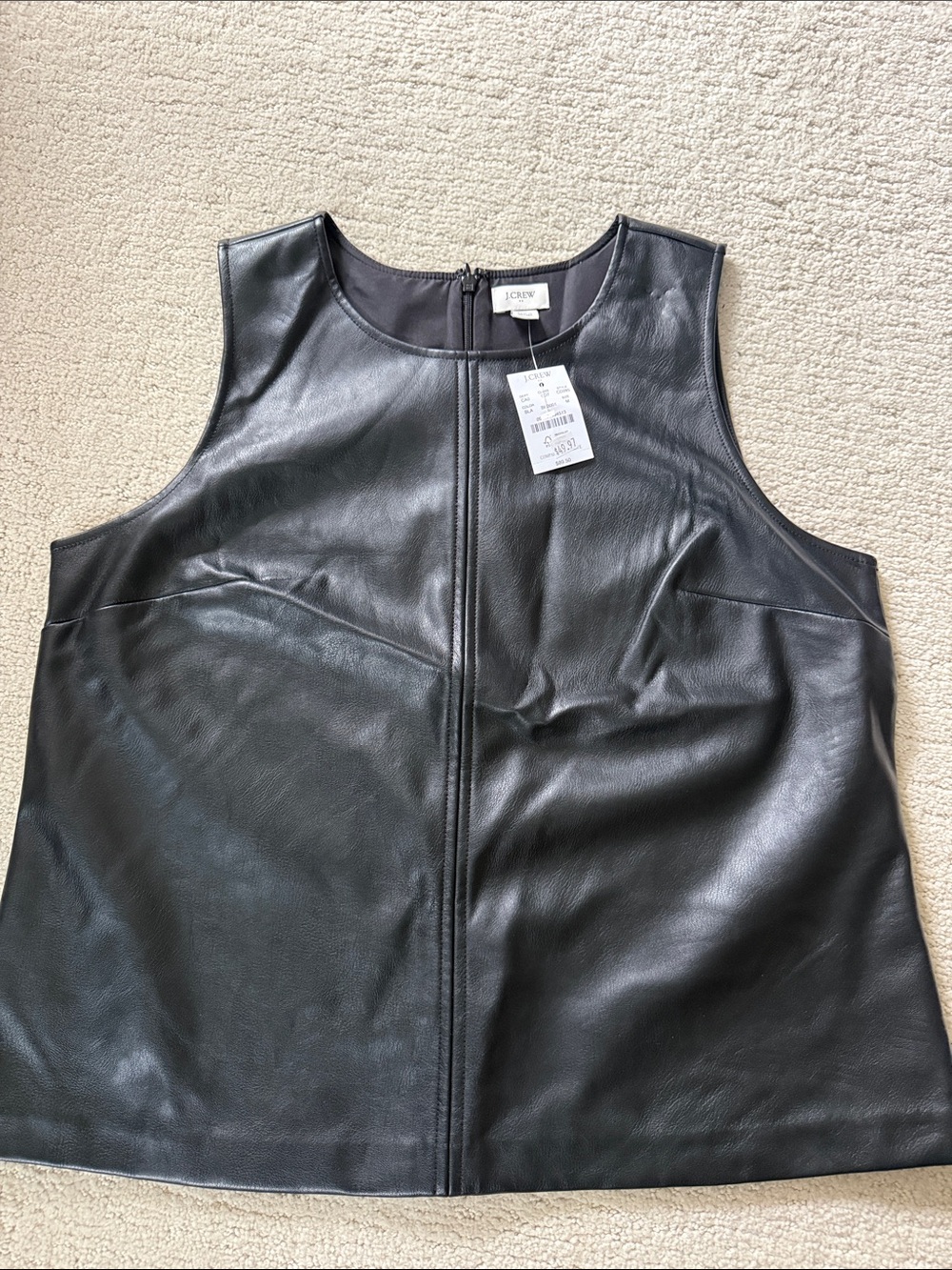 J. Crew Black Faux Leather Sleeveless Zip-Front Shell Top